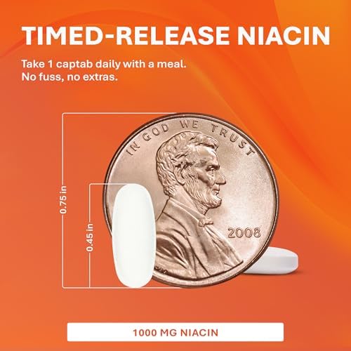 Rugby Timed-Release Niacin 1000mg Captabs for Adults, 100 Count (1-Pack) | Dietary Supplement for Energy, Circulation and Metabolism Support, Controlled Release to Help Minimize Flushing