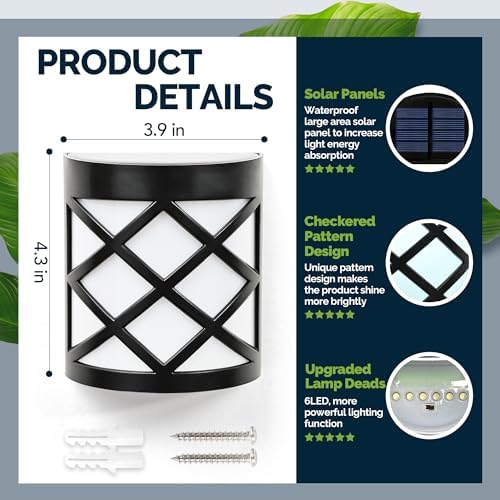 GIGALUMI 8 Pack Solar Fence Light Cold White Porch Solar Powered Decor Outdoor Waterproof Wall Fence Lights for Garden, Yard, Patio, Front Door