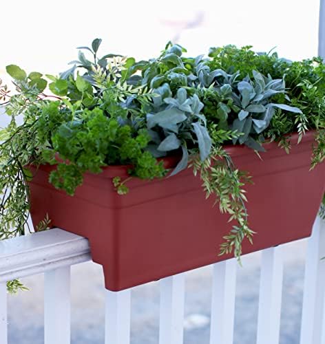The HC Companies 24 Inch Deck Rail Box Planter Lightweight Outdoor Plastic Plant Pot for Herbs and Flowers, White
