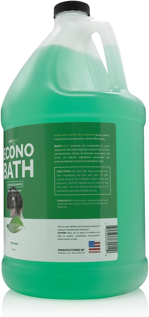 Bark2Basics Econo Bath Dog Shampoo, 1 Gallon - Ultra Mild, All Natural Ingredients, Gently Cleans and Moisturizes, Adds Shine to Coat