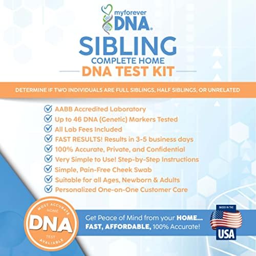 My Forever DNA® Sibling DNA Collection Kit | 46 DNA Markers | At-Home Sample Collection | Full or Half Sibling Relationship Analysis | Private &
