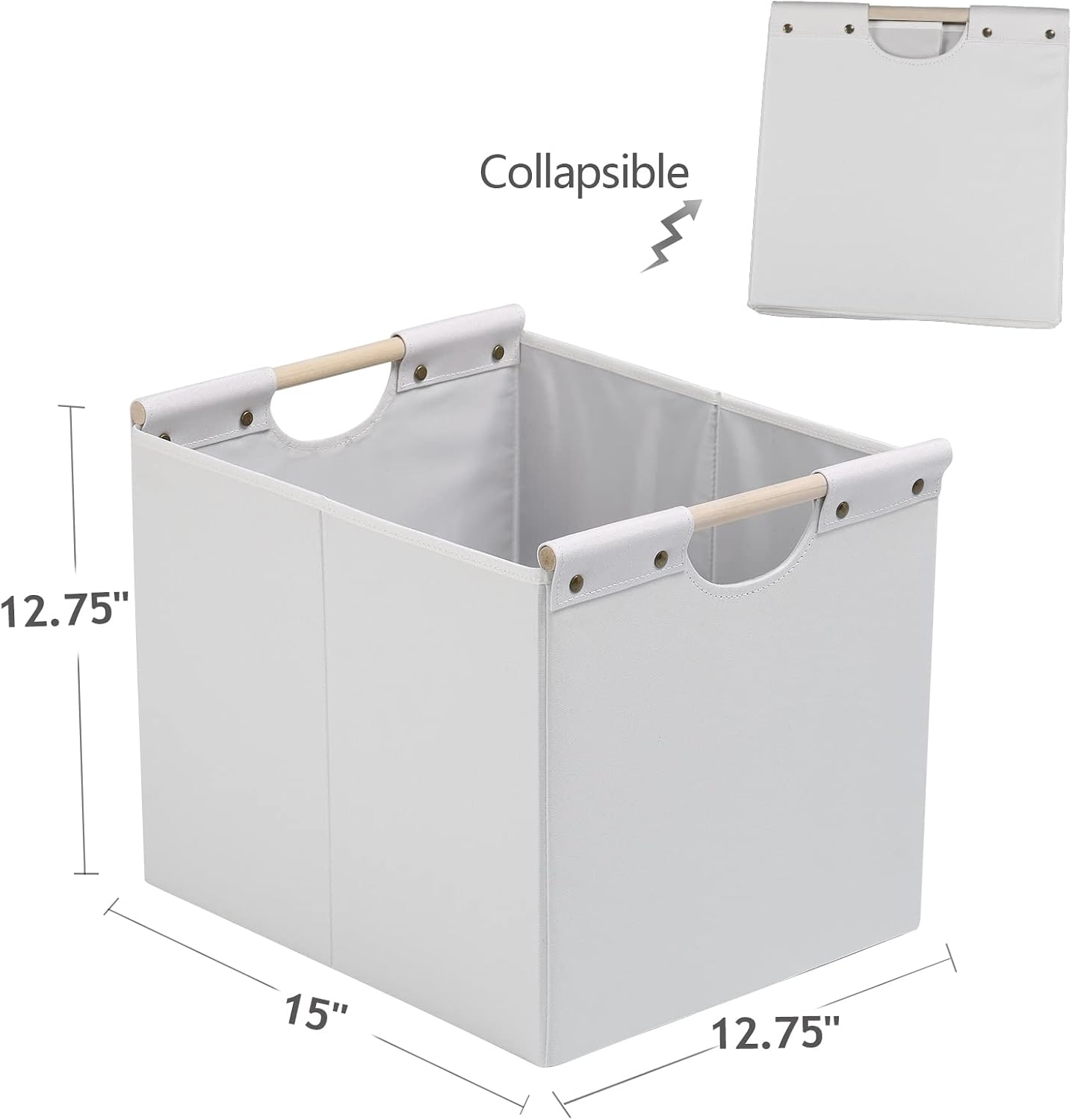 HOONEX Large Collapsible Storage Bins, Linen Fabric, 2 Pack, Storage Baskets with Wooden Carry Handles and Sturdy Heavy Cardboard, for Home, Office