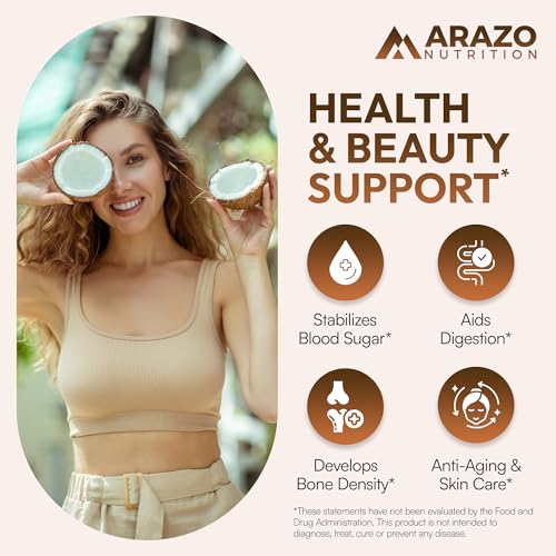 Arazo Nutrition Organic Coconut Oil 2000 MG Per Serving - 100% Extra Virgin Unrefined Cold Pressed for Weight Support, Skin, Hair, Nails - 120 Softgel Capsules