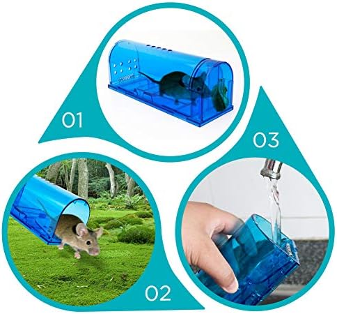 Humane Mouse Trap Reusable! [2-Pack] - Catch and Release No-Kill Rodent Traps for Indoors & Outdoors - Safe for Children & Pets - Reusable Mouse Catcher for Kitchen, Pantry & Garage Blinc (Blue)