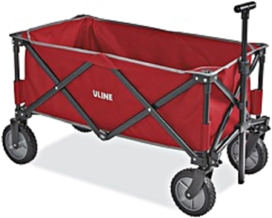 Uline Foldable Utility Wagon Red with Wheels and Handle Storage Bag