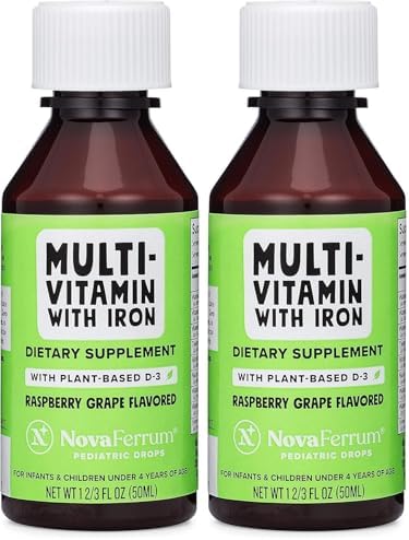 NovaFerrum MMM | Multivitamin for Kids, Infants and Toddlers | Vitamin C, D3, E | Gluten Free Certified | Sugar Free | No Artificial Colors | Ages 4 & Under | Orange Flavored | 2 Fl Oz (50 mL)