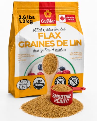 Ground Flaxseed 42 oz, Cold Milled Golden Roasted Flaxseed Meal Powder | Roasted, Non-GMO, gluten free, vegan, omega-3 ALA, fiber, linseed, linaza molida, smoothies and baking