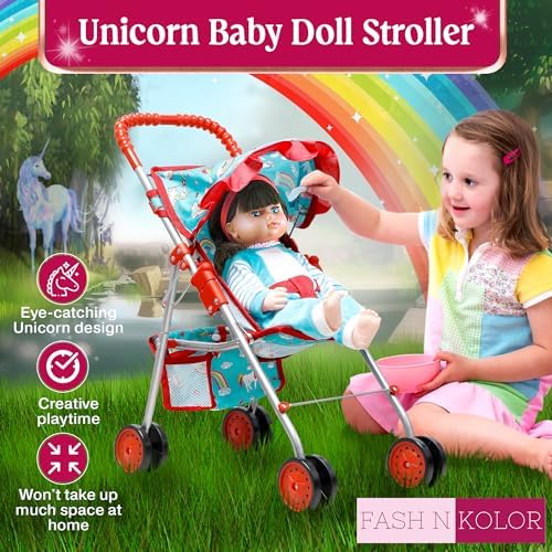 fash n kolor, My First Baby Doll Stroller with Flower Design with Basket in The Bottom- 2 Free Magic Bottles Included