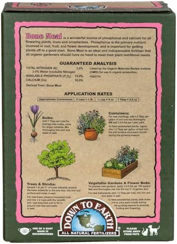 Down To Earth All Natural Fertilizers Organic Bone Meal - 3-15-0, 5 lb | High Phosphorus Plant Food for Buds, Bulbs, Blooms, Flowers, Onions, Garlic