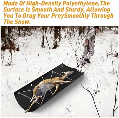 Deer Drag Sled, Heavy Duty Polyethylene Hauling Sled for Ice Fishing, Firewood, Tear Resist Thickened Pad, Smooth Glide on Snow Ice, Includes 2 Ropes
