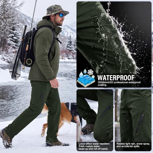 Men's Waterproof Pants Fleece Lined Insulated Winter Hiking Ski Snow Pants