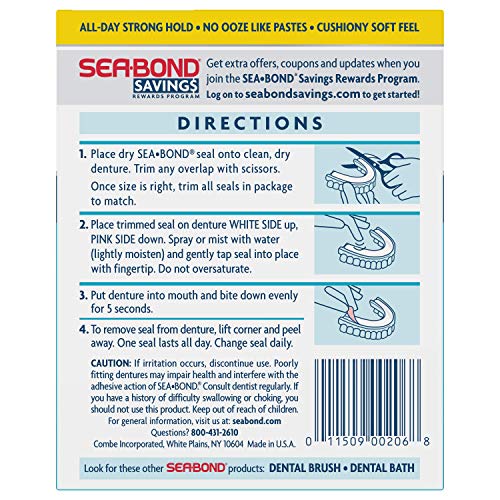 SEA BOND Denture Adhesive Seals, Original, Uppers, 30 Count (1 Pack) | Zinc-free denture adhesive seals for all-day hold. Soft cushiony seal without mess or ooze. Provides comfort and confidence.