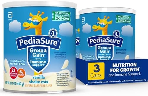 PediaSure Grow & Gain Shake Mix, 6g Protein, Vanilla, 14.1 oz Can, 3pk | 24 Servings, Great-Tasting Nutritional Shake Mix with Immune Support for Kids, 23 Vitamins & Minerals, Non-GMO & Gluten-Free