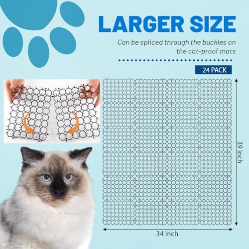 8.5 X 6.5 Inch Scat Mat for Cats with 12 Garden Staples & 12 Ties, 24 Pack Cat Deterrent Mat for Garden Fence & Animal Barrier