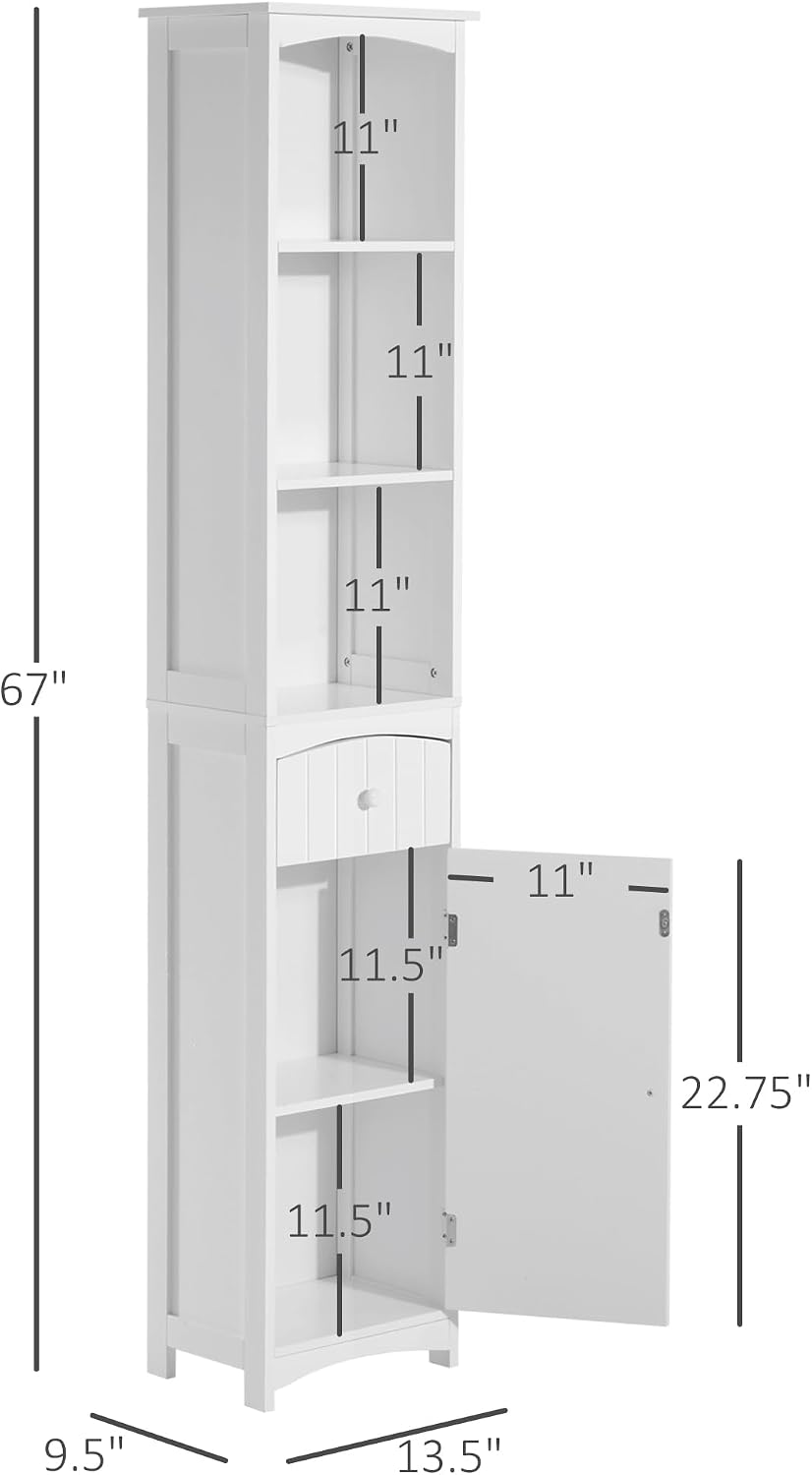 HOMCOM Bathroom Storage Cabinet Free Standing Bathroom Storage Unit White | Tall Linen Tower, 3-Tier Shelves, Drawer