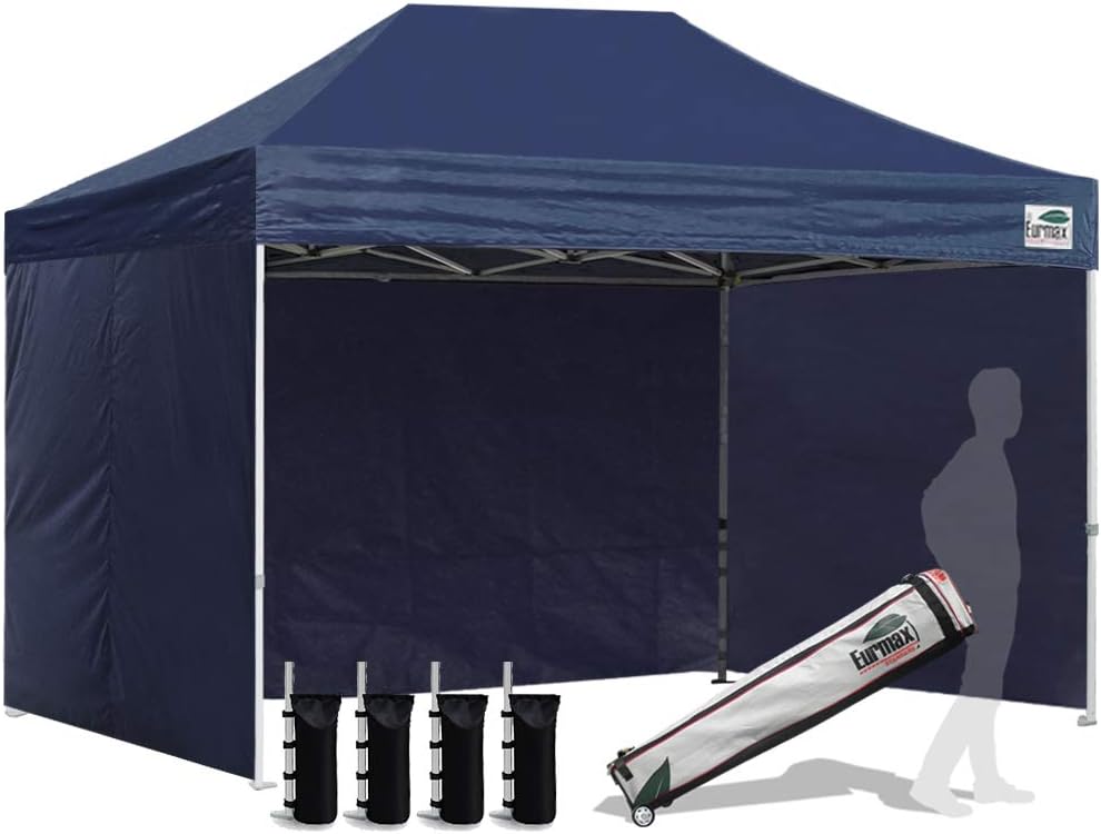Eurmax USA 10x10 Pop Up Canopy Tent,Commercial Tent with Patented No-Tip Rolling Bag,4 Zippered Removable Walls,UV & Water Resistant Canopy Top,Heavy Duty Outdoor Gazebo,Instant Shelter(White)