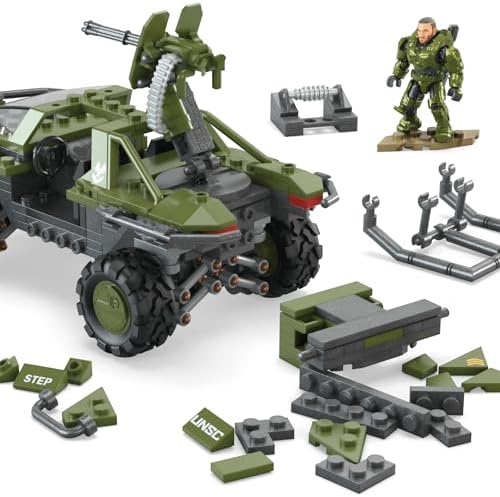 MEGA Halo the Series Vehicle Building Toys Set, FLEETCOM Warthog ATV with 469 Pieces, 5 Micro Action Figures, Poseable Articulation, Kids and Fans