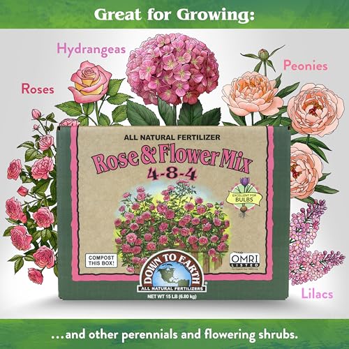 Down To Earth All Natural Fertilizers Organic Rose & Flower Mix - 1 lb | Plant Food for Roses, Bulbs, Flowers, Ornamentals, Perennials, 4-8-4 Formula for Flower Beds, Container Gardens