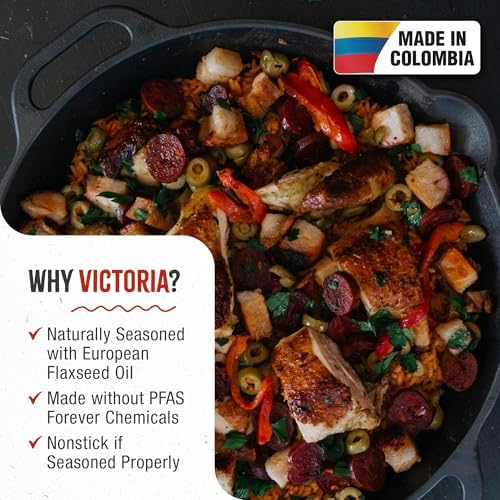 Victoria 13-Inch Cast Iron Skillet, Pre-Seasoned Cast Iron Frying Pan with Long Handle, Made in Colombia