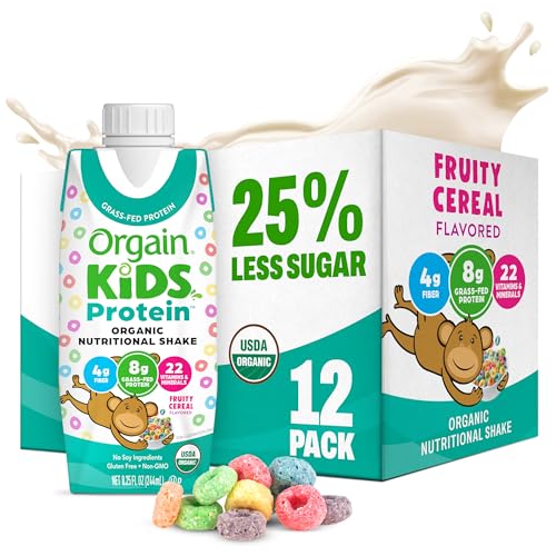 Orgain Organic Kids Dairy 8g Protein Shake, Chocolate, 8.25 oz, 12pk | Nutritional drink, grass-fed protein, 22 vitamins & minerals, 3g fiber, non-GMO, no soy, healthy snack for picky eaters