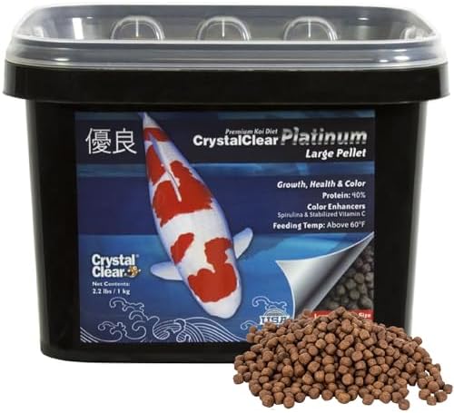 CrystalClear Platinum Fish Food Floating 5mm Pellets, 17.6 lbs | For Koi & Goldfish, premium nutrition to boost growth, color, and wellness in backyard ponds & water gardens