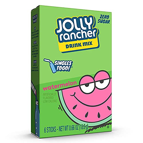 Jolly Rancher WATERMELON Singles to Go (4 Boxes of 6 Packets Each Box) | 6 Servings Each, 24 Total Servings - Watermelon Sugar Free Water Flavoring Packets, Powdered Drink Mix - Just Add Water