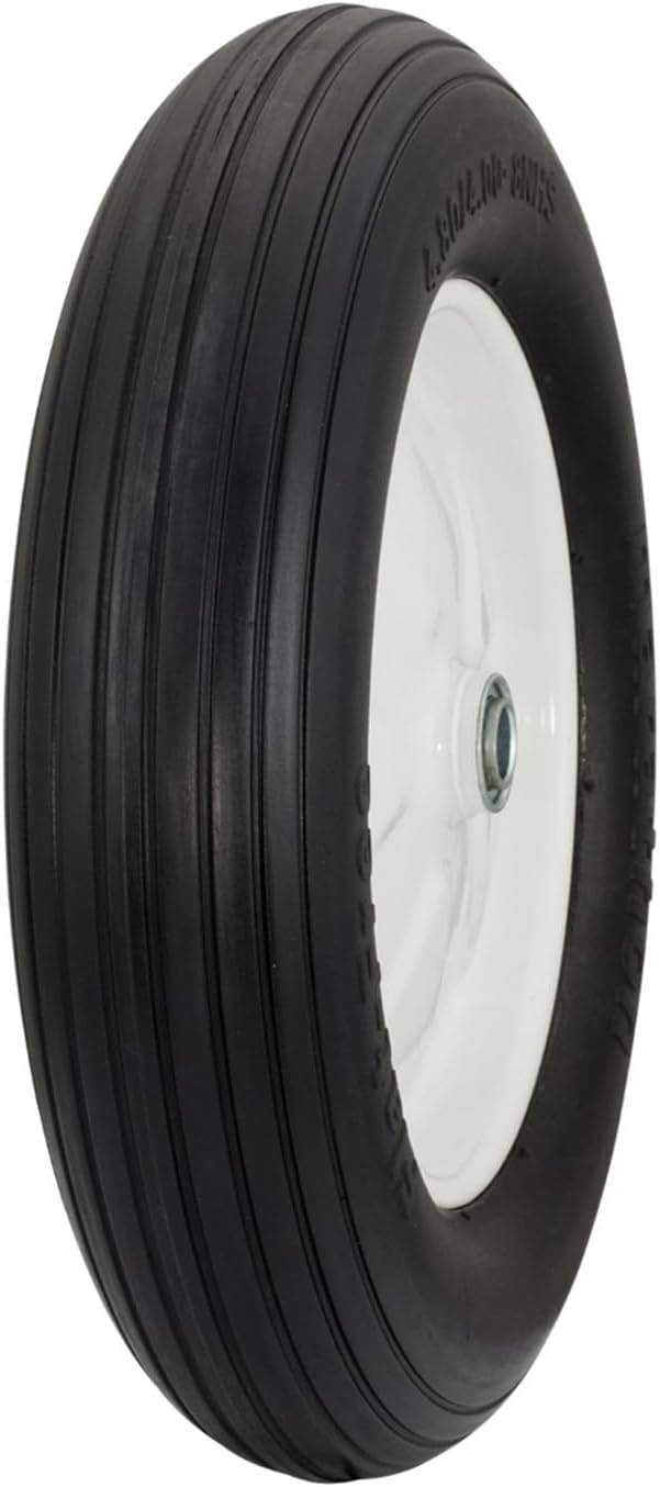 Marathon 4.80/4.00-8" Flat Free Tire on Wheel, 3" Hub, 5/8" Bearings, Ribbed Tread