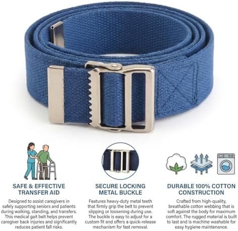 NOVA Medical Gait Belt 72” – Metal Buckle Transfer Belt for Patient Mobility, Striped Cotton, Adjustable Walking Assist for Elderly, Caregivers & Nurses – Durable, Washable, Portable with Bag
