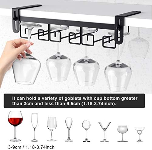 Under Shelf Wine Glass Holder - Black, Stemware Rack for Cabinet, Holds Multiple Glasses