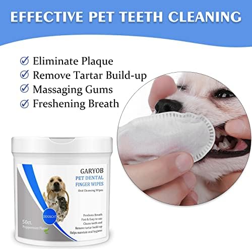 Pet Dental Fingers Wipes, Oral Cleansing Teeth Wipes Pads for Dogs and Cats - Optimize Oral Health, Freshen Breath- 50 Count