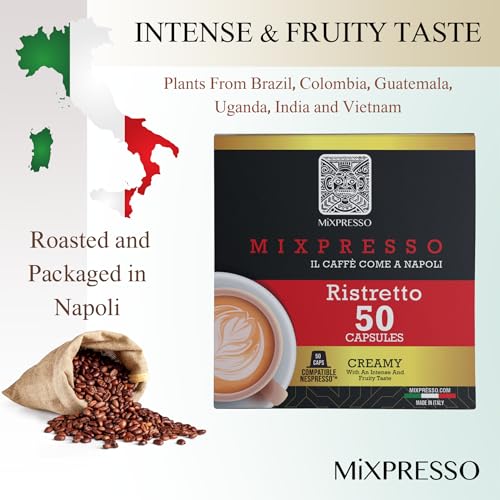 Mixpresso Classe Coffee Espresso Capsules Compatible With Nespresso Original Brewers, Single Cup Coffee Pods 100% from Italy, Medium Roast 80% Arabica Espresso, 50 Count Coffee Capsule Intensity 8/12 | 50 Count Single Cup Coffee Pods Compatible With Nesp…