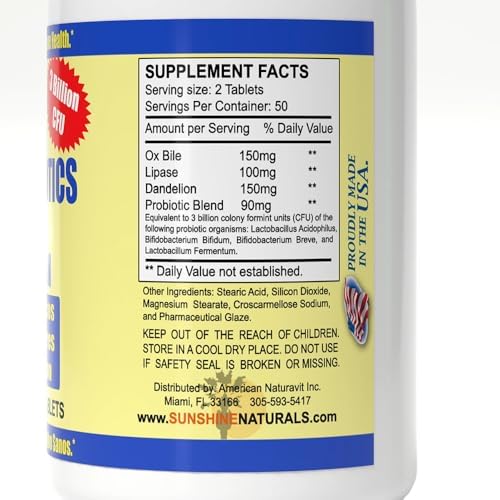 Sunshine Naturals Super Probiotics Supplement. Improves Digestion, Gut Health, Immune System Support