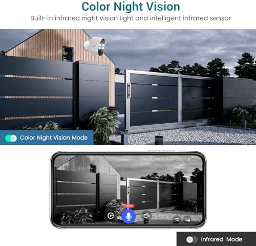 1080P Wireless Security Camera Outdoor, Battery Powered, AI Human Detection, Color Night Vision, 2-Way Audio, IP65 Waterproof, 2.4G Wi-Fi, Cloud Storage (2 Spotlights)