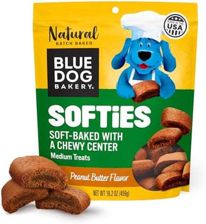 Blue Dog Bakery Natural Dog Treats, Softies, Peanut Butter Flavor, 16.2oz Bag, 6 Bags | Soft & Chewy Oven-Baked Dog Treat Chews, Made with Real Peanut Butter & Other Real Premium Wholesome Ingredients in the USA