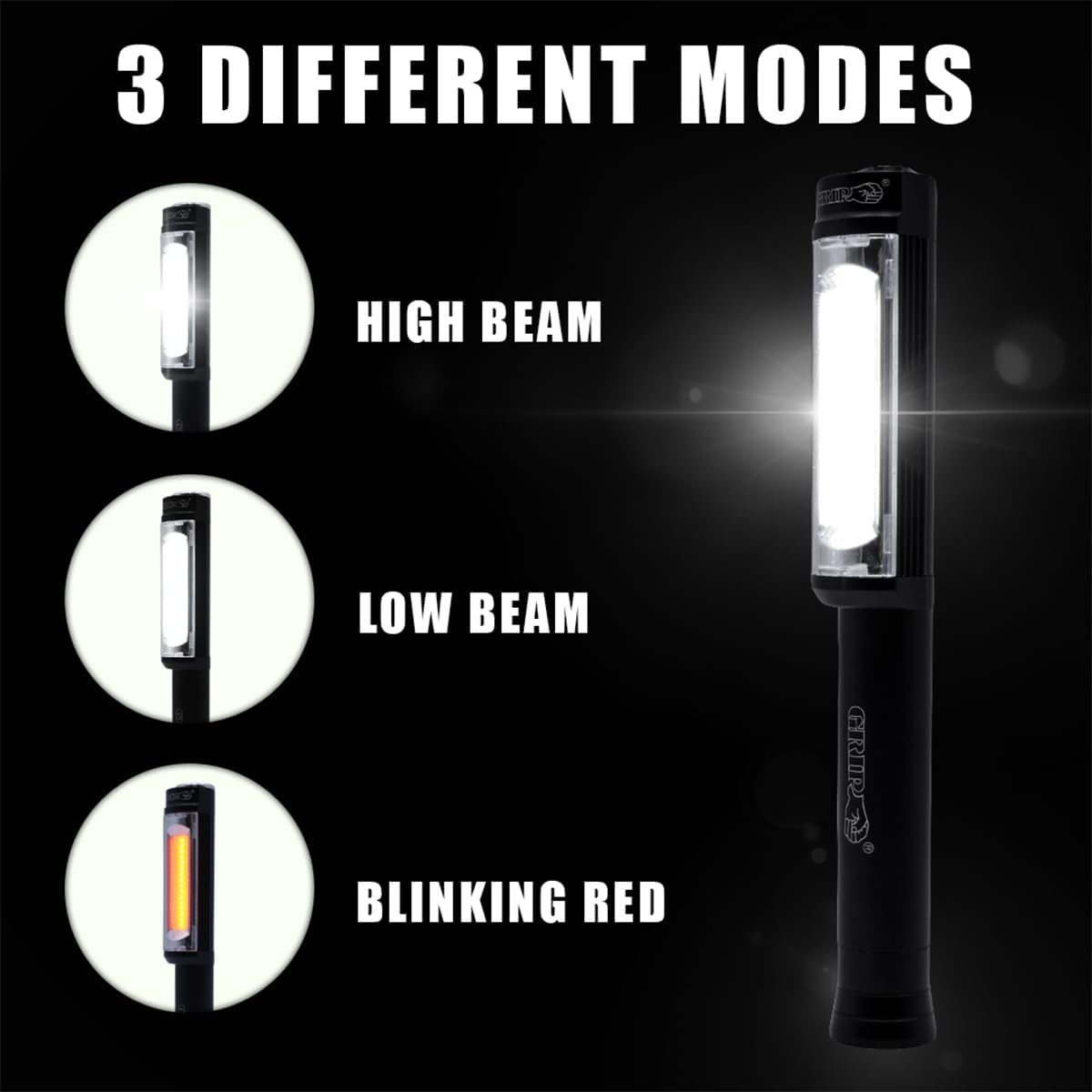 Grip Wide Beam COB Pen Light - 3 Modes: 400 Lumens, 160 Lumens, Blinking Red - Magnetic Bottom - Home, Garage, Workshop