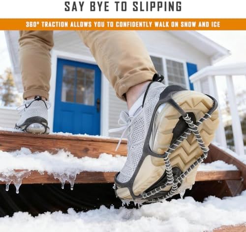 Anti-Slip Ice Cleats, Snow Grips, Crampons for Walking on Ice Snow | Ultra lightweight, Crack resistant High elasticity, for Hiking Fishing Running, with Storage Bag and 2 Straps