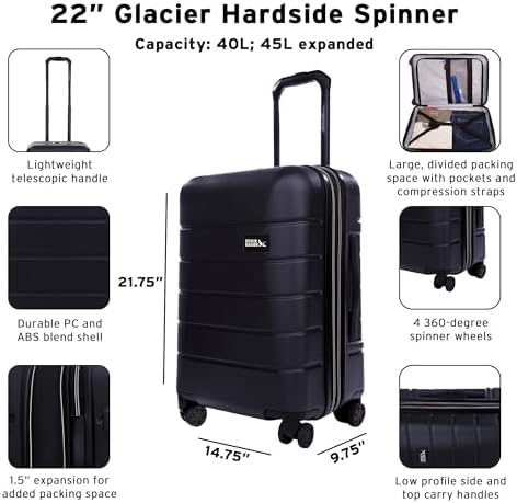 Eddie Bauer Glacier Checked 30" Luggage | Hardside | Spinner Wheels | Expandable | Lightweight | Travel Essentials - Sprig Green