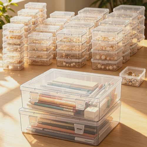 24 Pieces Mixed Sizes Rectangular Empty Mini Clear Plastic Organizer Box