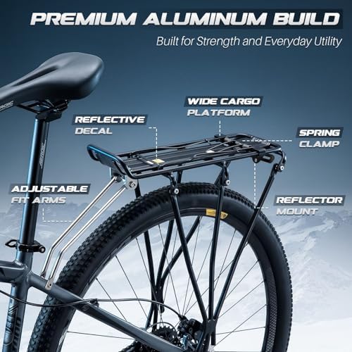 Flexzion Bike Cargo Rack, 55 lb Aluminum Rear Rack for 26-28 Inch Bikes