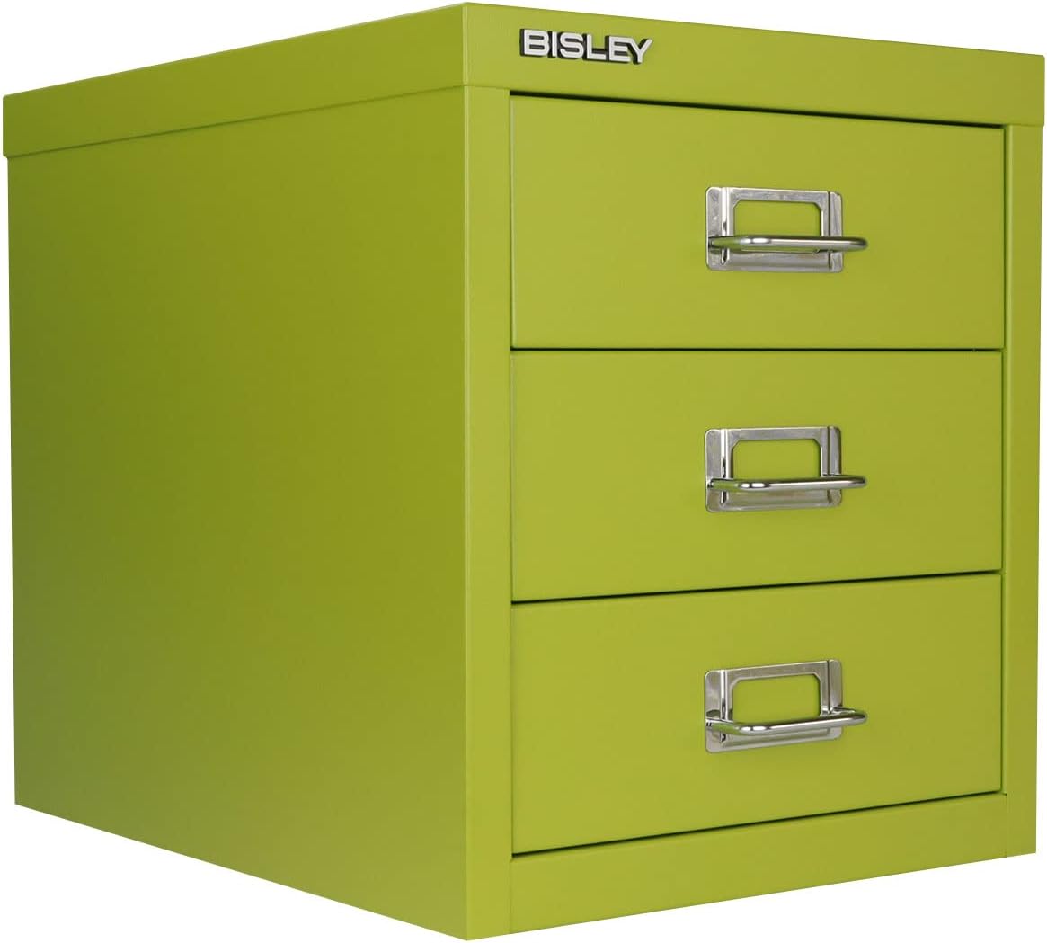 5-Drawer Steel MultiDrawer Cabinet - Orange, by Bisley | Chrome Pull Handles with Label Holders, Powder-Coated Steel, Removable Drawers, Desktop Storage, Labels Included