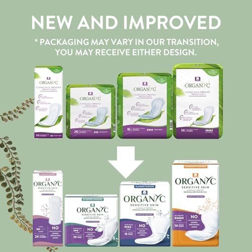Organyc – 100% Organic Cotton Light Incontinence Pads for Bladder Leaks (Maximum, 16 Count(1 Pack))