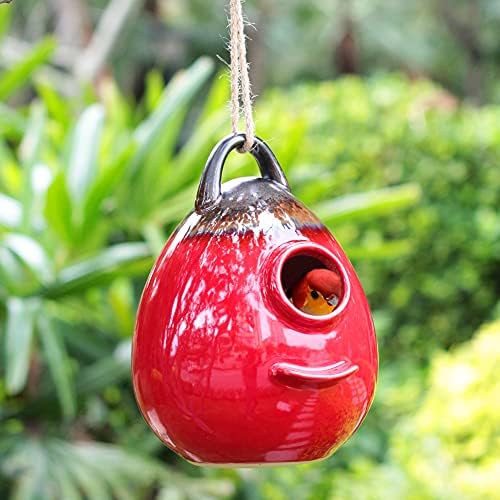 Kimdio Birdhouse Ceramic Hanging Birdhouses Bird Hut Hanging Outdoor Birdhouse for Wild Birds, Finch, Cardinal, and Bluebird - Blue