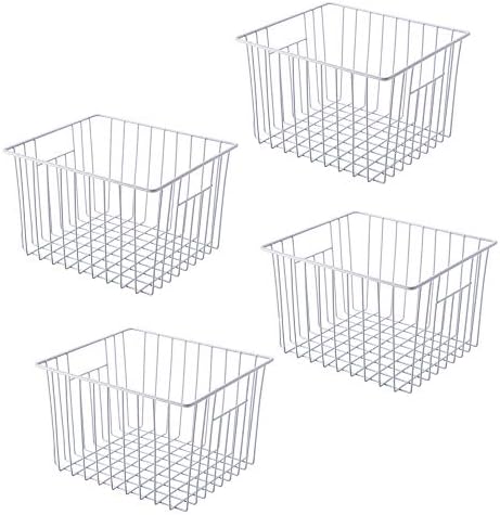 Freezer Organizer Bin, Kitchen Metal Wire Storage Basket, Pantry Cupboard Household Container Divider with Handles, Bathroom, Closet, Bedroom, Office