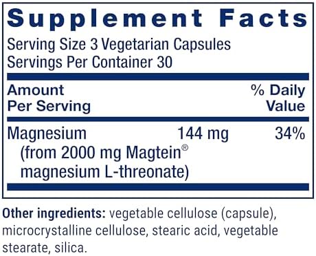 Neuro-Mag Magnesium L-Threonate, Memory Health, Quick Thinking, Cognitive Health Support, Vegetarian, 90 Vegetarian Capsules