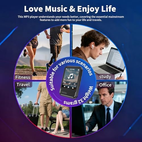MP3 Player with Bluetooth, Mini MP3 Player with Speaker, Built-in Micro SD Card Slot, Portable Music Player with FM Radio, Video, Voice Recorder