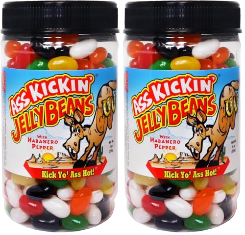 ASS KICKIN’ Hot and Spicy Jellybeans with Habanero Pepper - 9 Oz Resealable Jar - Great for Easter Candy or Food Challenge - Try the Gourmet Spicy Jelly Beans Candy