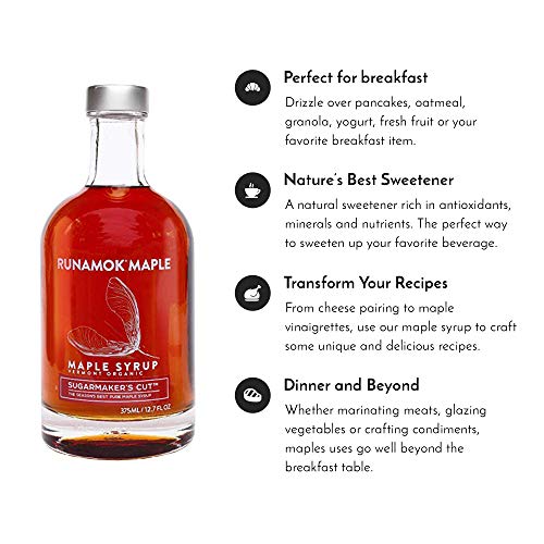 Runamok Maple Syrup Organic Sugarmaker's Cut - Grade A Vermont Maple Syrup, Amber Color, Rich Taste | Pure Maple Syrup & 100% Natural | Classic Breakfast & Pancake Syrup | 25.36 Fl Oz (750mL)