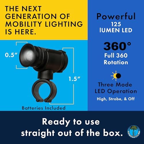 LightBaum 2G LED Flashlight for Canes, Crutches & Walkers — Universal Clip-On Mount, Adjustable Angle