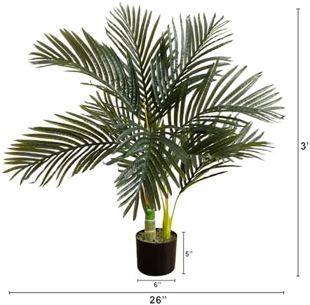 Nearly Natural 4 ft Artificial Golden Cane Palm Tree with Nursery Pot | Double-Stalk, Lush Realistic Foliage, Indoor Faux Palm Plant, Living Room Decor, Perfect Tropical Decoration