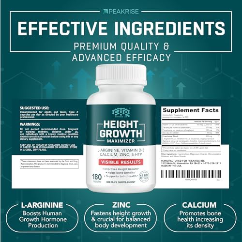 BIOTEQUELAB Height Growth Maximizer, Calcium, Vitamin D3 and Zinc Blend Pills, Bone Growth Supplement for Kids and Teens, Bone Strength